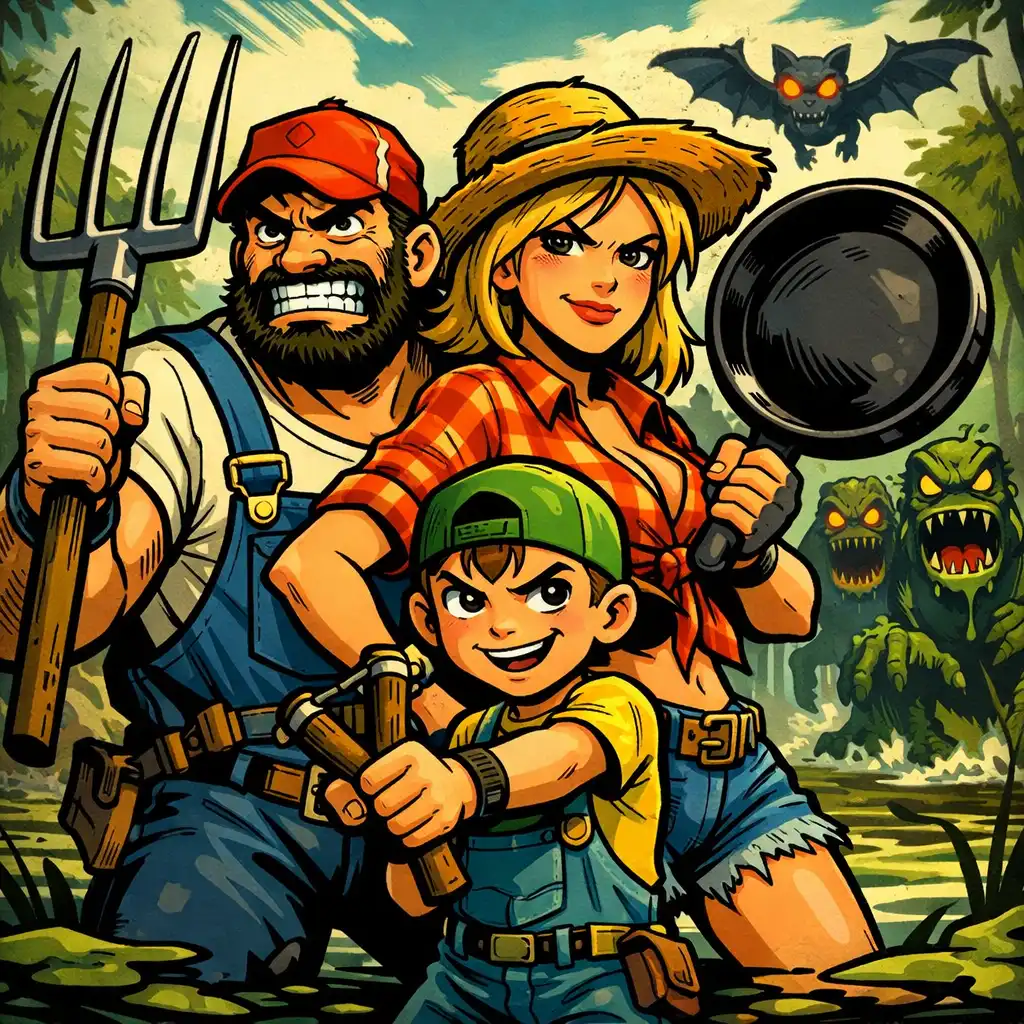 Komiksowy portret bohatera Rodzina z gry Swamp Attack 2